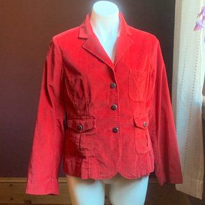 TALBOTS Stretch Red Corduroy Button Elbow Patch Blazer 14P